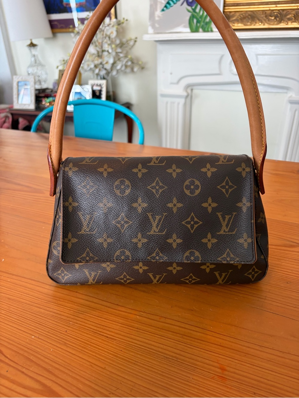 Louis Vuitton Monogram Canvas Shoulder Bag with Tan Handle